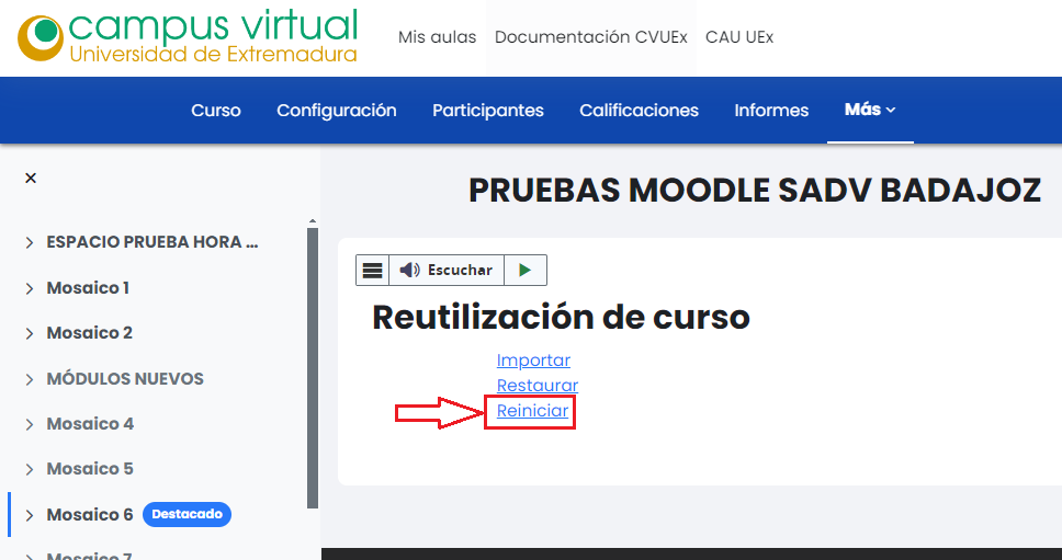 Reiniciar curso